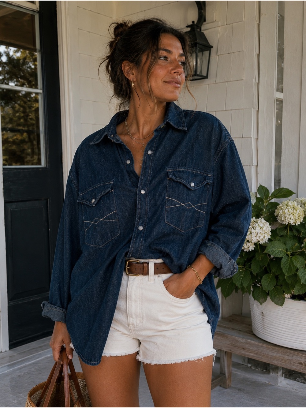 Frye & Co 4XL Denim Western Pearl Snap Shirt Dark Wash Embroidered Oversized